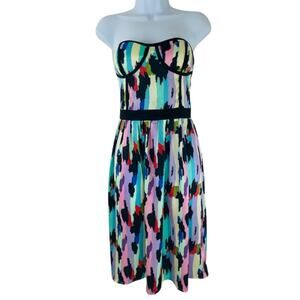 AKIRA Black Label Strapless Corset Midi Dress Multicolor Painted